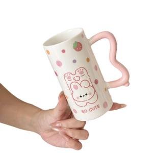 Mug en céramique mignon avec poignée, motif dessin animé, pois, lapin, chat rayé, pour café, petit-déjeuner, cadeau - Product Image 3