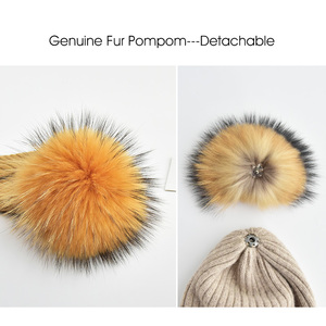 Bonnets personnalisés pour femmes avec <span class=keywords><strong>pompon</strong></span> en <span class=keywords><strong>fourrure</strong></span> véritable Chapeaux d'hiver tricotés en laine pour femmes <span class=keywords><strong>Bonnet</strong></span> de <span class=keywords><strong>ski</strong></span> à tête de mort avec logo personnalisé - Product Image 5