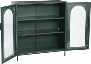 Armario de almacenamiento con <span class=keywords><strong>2</strong></span> puertas de vidrio arqueadas, gabinete de almacenamiento con <span class=keywords><strong>2</strong></span> estantes ajustables, color verde oscuro - Product Image 5