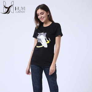 Sólido verano Tops <span class=keywords><strong>mujer</strong></span> T camisas negro de impresión de algodón de manga corta T <span class=keywords><strong>camisa</strong></span> - Product Image 4