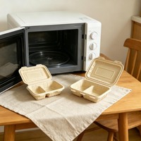 Échantillon gratuit Boîte à emporter pour la restauration rapide biodégradable écologique en coque de riz à deux compartiments à charnière jetable utilisable au micro-ondes