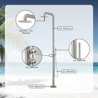 Système de douche extérieure autoportant en acier inoxydable 316/304, double poignée chaud/froid, qualité marine pour piscine, hôtel, plage, jardin, finition brossée