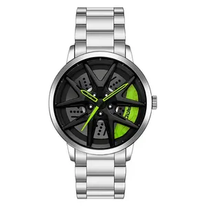Montre pour homme <span class=keywords><strong>Sanda</strong></span> 1071, design de montre de voiture, bracelet en acier inoxydable, cadran rotatif avec jante de roue imprimée, montres pour garçon - Product Image 6