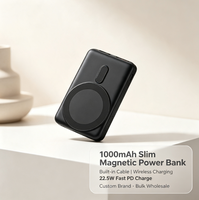 Banco de Energía Inalámbrico Magnético de 5000 mAh con Cable Tipo C Integrado, Carga Rápida PD de 22.5 W, Pantalla LED, Cargador Portátil