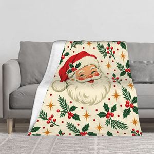 Couverture polaire imprimée Noël, personnalisable, motif Père Noël et houx, 50x60 pouces, douce, moelleuse, chaude, anti-boulochage, pour canapé, vente en gros - Product Image 2