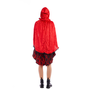 Costume da <span class=keywords><strong>donna</strong></span> piccolo rosso di Halloween pizzo rosso nero classico abito rosso con mantello - Product Image 4