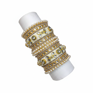 <b>Gold</b> Plated Kundan Stone and Pearl Acrylic <b>Bangle</b> <b>Set</b> Elegant Bracelet and <b>Bangles</b> Jewelry for Women Wedding Party Wear - Product Image 2