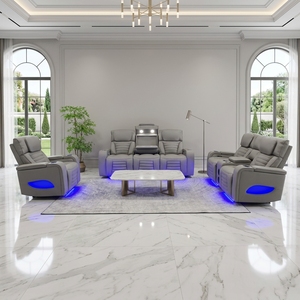 Modern Chesterfield Eco-Leather Extendable Power Reclining <b>Sofa</b> Set LED Lights Storage Sponge Filled Metal <b>Legs</b> <b>for</b> Living Room - Product Image 4