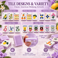 Ensemble de mahjong américain de luxe en acrylique double couche, lilas et blanc, 160 tuiles, pour soirée de jeu
