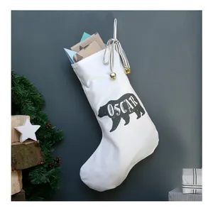 Cadeau personnalisé Noël ours polaire enfants chaussette toile vierge sublimation bas de noël