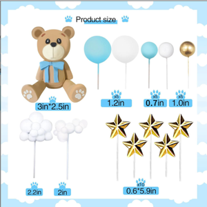 L'Ultimo Set di 33 Pezzi per Decorazione <span class=keywords><strong>Torta</strong></span> a Tema Orso con Fiocchi, Stelle e Nuvole per Feste di <span class=keywords><strong>Compleanno</strong></span> dei Bambini - Product Image 6