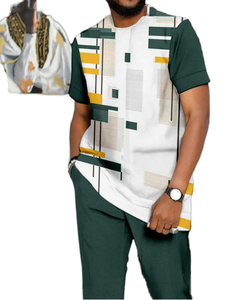 OEM da <span class=keywords><strong>uomo</strong></span> stile retrò stampa estiva con stampa Color block in cotone traspirante <span class=keywords><strong>taglie</strong></span> <span class=keywords><strong>forti</strong></span> in maglia a manica lunga abito Casual da passeggio - Product Image 2