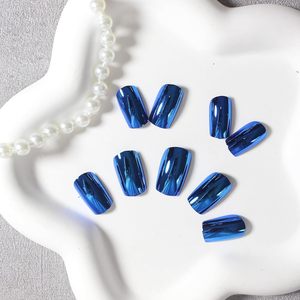 <span class=keywords><strong>Faux</strong></span> ongles pressés courts et moyens en chrome bleu métallisé brillant, 24 pièces - Product Image 3