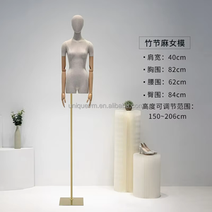 Hauteur réglable <span class=keywords><strong>Mannequin</strong></span> femme 3/4 corps tissu enveloppé femmes torse bambou toile de jute demi corps mannequins support pour vêtements affichage - Product Image 5