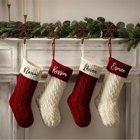 Chaussette de Noël personnalisée en polyester et coton de 18 pouces avec noms et initiales sur mesure, broderie douce en tricot, à suspendre au foyer