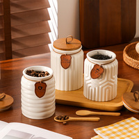 Ensemble de pots de cuisine en céramique avec couvercle en bambou, bocaux de rangement hermétiques écologiques pour épices et aliments, option de logo personnalisé