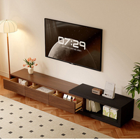 Meuble TV moderne en bois massif, unité de rangement TV de luxe extensible avec table basse, console multimédia en noyer pour appartement