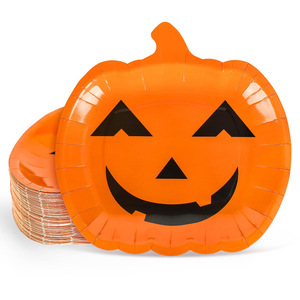 Pink Halloween Pumpkin <b>Paper</b> Plates Disposable Tableware Set Heavy Duty Party Supplies For Halloween Decorations - Product Image 5