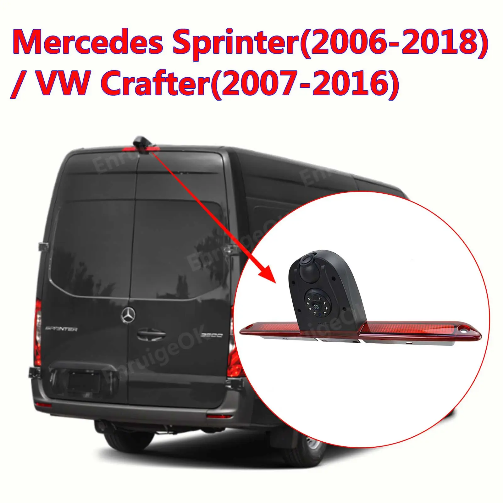 Lâmpada de freio para RV, lente grande angular dupla, lâmpada de freio para Mercedes-Benz Sprinter, VW Crafter, câmera de visão traseira