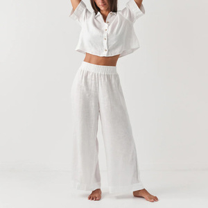 Supporto personalizzato da <span class=keywords><strong>donna</strong></span> in <span class=keywords><strong>lino</strong></span> cotone eco-friendly tessuto organico da <span class=keywords><strong>donna</strong></span> a due pezzi pantaloni larghi <span class=keywords><strong>abbigliamento</strong></span> da <span class=keywords><strong>donna</strong></span> - Product Image 2