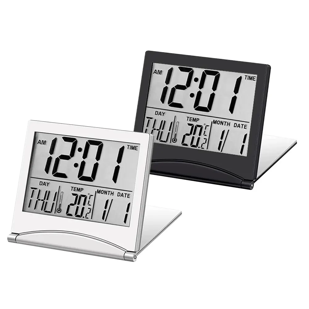 Цифровой дорожный будильник с батарейным питанием, складной календарь, температура и таймер, ЖК-часы с режимом повтора