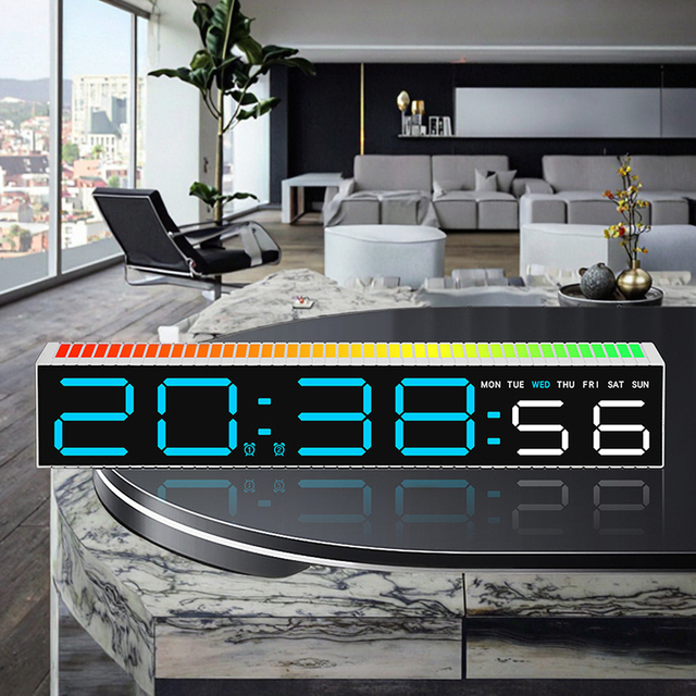 LED Digital Alarm Clock Pickup Light Creative ABS Electronic Desktop Clock Modern Design Scenic Pattern for Living Room Bedside