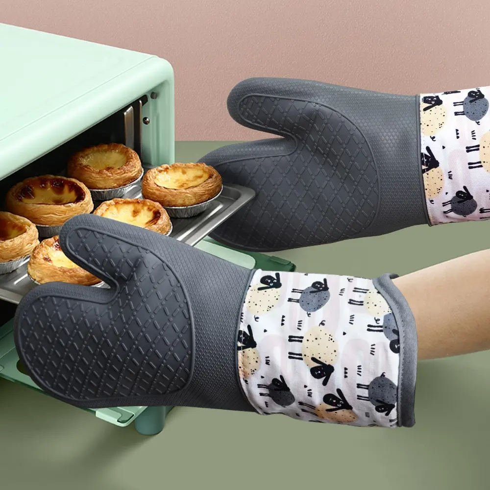 Großhandel Custom Cotton Printing und Silikon Hitze beständiger Ofen Mitt Kitchen Chef Kochofen Handschuh