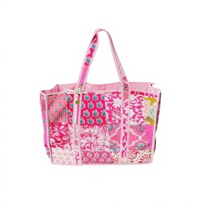 Grands sacs fourre-tout matelassés en coton de couleur unie | Transporteur de shopping pour femmes | Sacs fourre-tout brodés à la main | Nouveau - Product Image 1