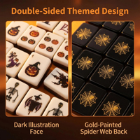 Tuiles de Mahjong Américaines en Acrylique Solide à 3 Couches, Motif Citrouille d'Halloween, Sorcière et Toile d'Araignée, Mini Tuiles Personnalisées, Cadeau de Fête Portable