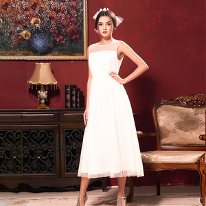Abiti Da damigella d'onore Delle Donne di Bianco Poltiglia Del Vestito 2020 di Estate - Product Image 5