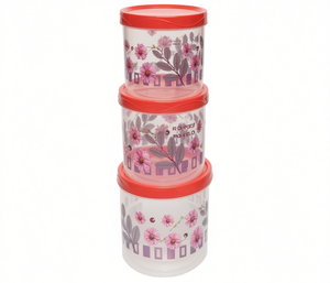 Set di contenitori per alimenti da 6 pezzi con coperchio, impilabili, in plastica, per la conservazione degli alimenti in cucina, con design floreale - Product Image 1