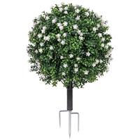Boule de buis artificielle en gros avec fleurs blanches, 70 cm, fausse boule de topiaire avec piquet de sol pour la décoration de jardin, patio et entrée