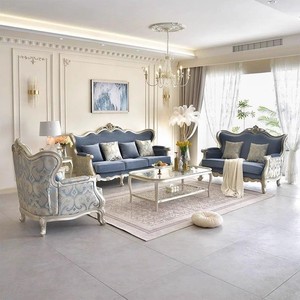Juego de Sala de Estar de Lujo Estilo Francés, Americano y Europeo, Sofá de Alta Gama con Madera Tallada y Tapicería de Terciopelo, Personalizado para Villas - Product Image 3