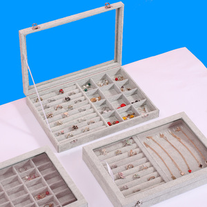 Caixa de armazenamento para anéis, brincos e joias, grande capacidade, transparente, à prova de poeira, com cobertura de veludo, expositores de joias, atacado. - Product Image 2