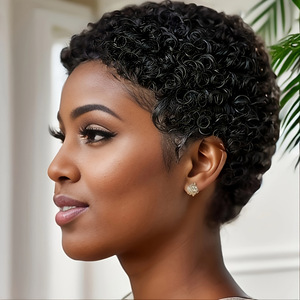 Parrucca Herfa African Small Roll da <span class=keywords><strong>donna</strong></span>, in capelli Remy, per commercio estero, con lana, corta 4 pollici, per copricapo da festa, con colore HD trasparente - Product Image 1