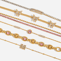 Bracelet en acier inoxydable plaqué or 18 carats avec zircon cubique rose, résistant au ternissement, bijoux minimalistes de luxe pour femmes, tendance pour les soirées