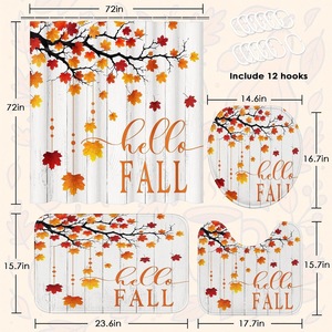 Cortina de Ducha de Poliéster con Estampado Digital de Hojas de Otoño en Madera Blanca, Cortina de Baño Impermeable, Impresión Personalizada, Venta al por Mayor, Moderna - Product Image 3