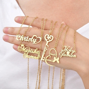 Drop Ship Personalized Name Pendant <b>Necklaces</b> Gold Plated Alloy Heart Key Crown Butterfly Charm Women's <b>Statement</b> Jewelry Gift - Product Image 1
