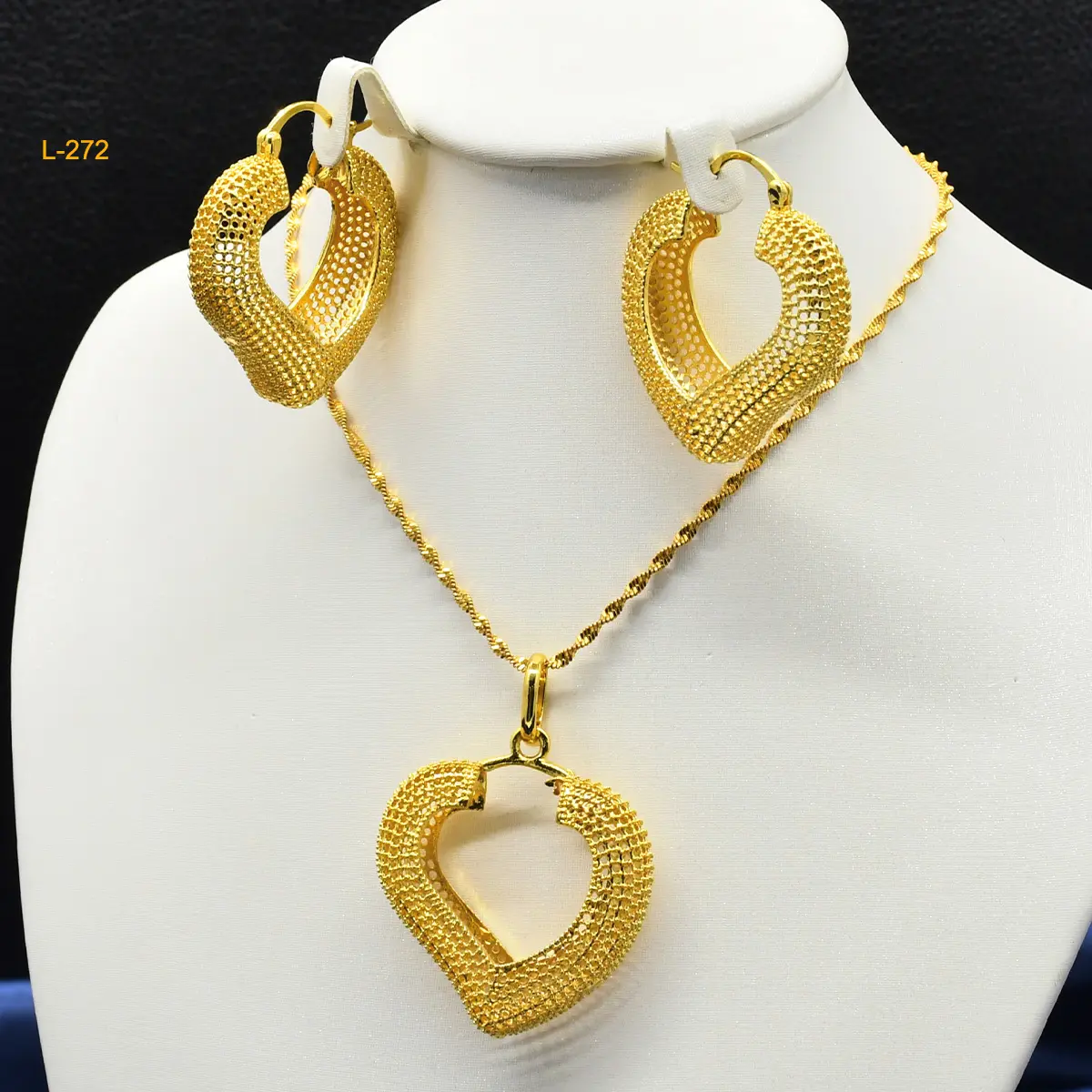 India Dubai joyería arena oro trenzado geométrico collar pendientes 24K chapado en oro conjunto de dos piezas conjunto de joyería de cobre