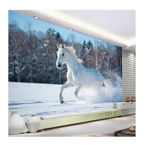 KOMNNI White Horse läuft auf Schnee Wandbilder Tapete Wohnzimmer TV Schlafzimmer Kunst Wandbild