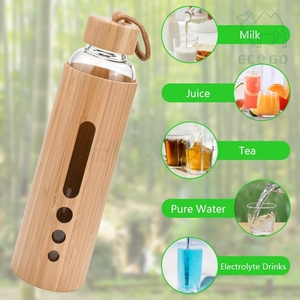 Office Gift Outdoor Glass Bamboo Tea Milk Juice Hot Water <b>Drinking</b> <b>Bottles</b> Sports <b>Bottles</b> with Handle - Product Image 1