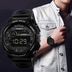 Luminous Waterproof Electronic Watch Digital Plastic Rubber Large Dial Cool Fashion Outdoor Leisure Sports Youth Men Round 5mm