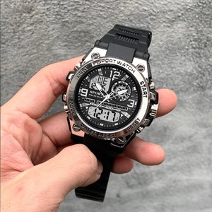 Orologio Sportivo <span class=keywords><strong>da</strong></span> <span class=keywords><strong>Uomo</strong></span> al Quarzo LED Impermeabile con Doppio Display, Quadrante Antiurto, Cinturino in Gomma e Cassa in Lega - Product Image 4