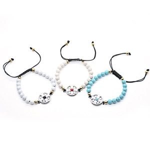Pulseras de cuentas con cruz de plata tibetana, diseño geométrico azul, blanco y beige, joyería de regalo RB-241 - Product Image 2