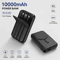 Batterie externe à charge rapide pour smartphone PD22.5W, capacité élevée de 10 000 mAh, batterie externe 3 en 1, compatible Android, câble intégré, nouveau