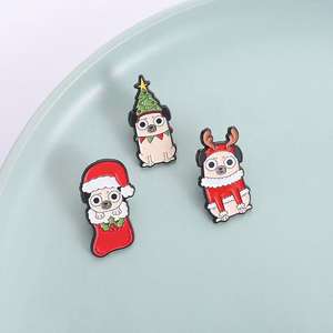 クリスマス犬エナメルピンサンタクロースエルクツリーファッションバッジラペルブローチホリデージュエリーアクセサリーギフト - Product Image 3