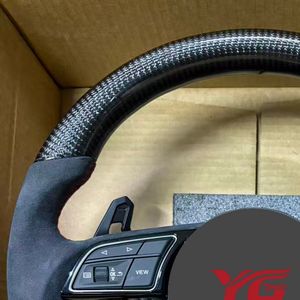 ด้วยปุ่มเริ่มต้นครึ่งพวงมาลัยคาร์บอนไฟเบอร์สำหรับรถ Audi R8 Q7 <span class=keywords><strong>SQ3</strong></span> A1 A3 RS3 A4 B9 A5 B9 A6 C7 A7 Q5 RS6 C8 Q3 - Product Image 6