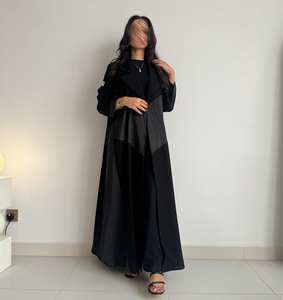 2025 черное модное элегантное, скромное, арабское платье, шикарное льняное макси для мусульман, в сочетании с серой - Product Image 2