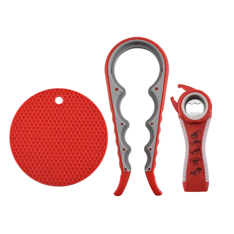 Простой в использовании нескользящий Многофункциональный 3 шт. комбинированный пластиковый резиновый консервный нож набор открывателей крышек банок с захватной крышкой