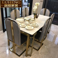 Ensemble de table et chaises de salle à manger en marbre de luxe moderne avec design extensible, 6 places, pieds en métal noir - Idéal pour appartement